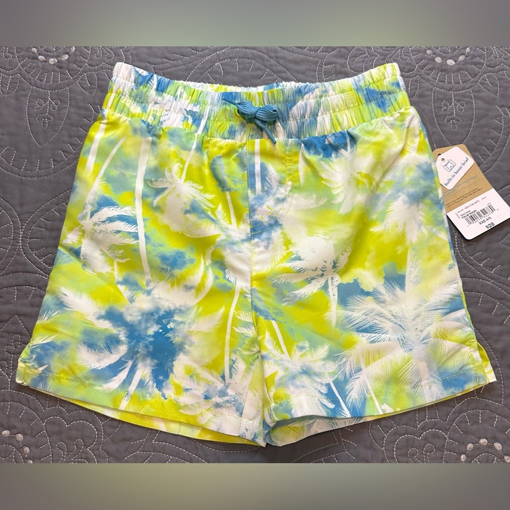 Thereabouts Boys Palm Wash Neon Green/Blue Swim Trunks NWT Size XXS 4/5
